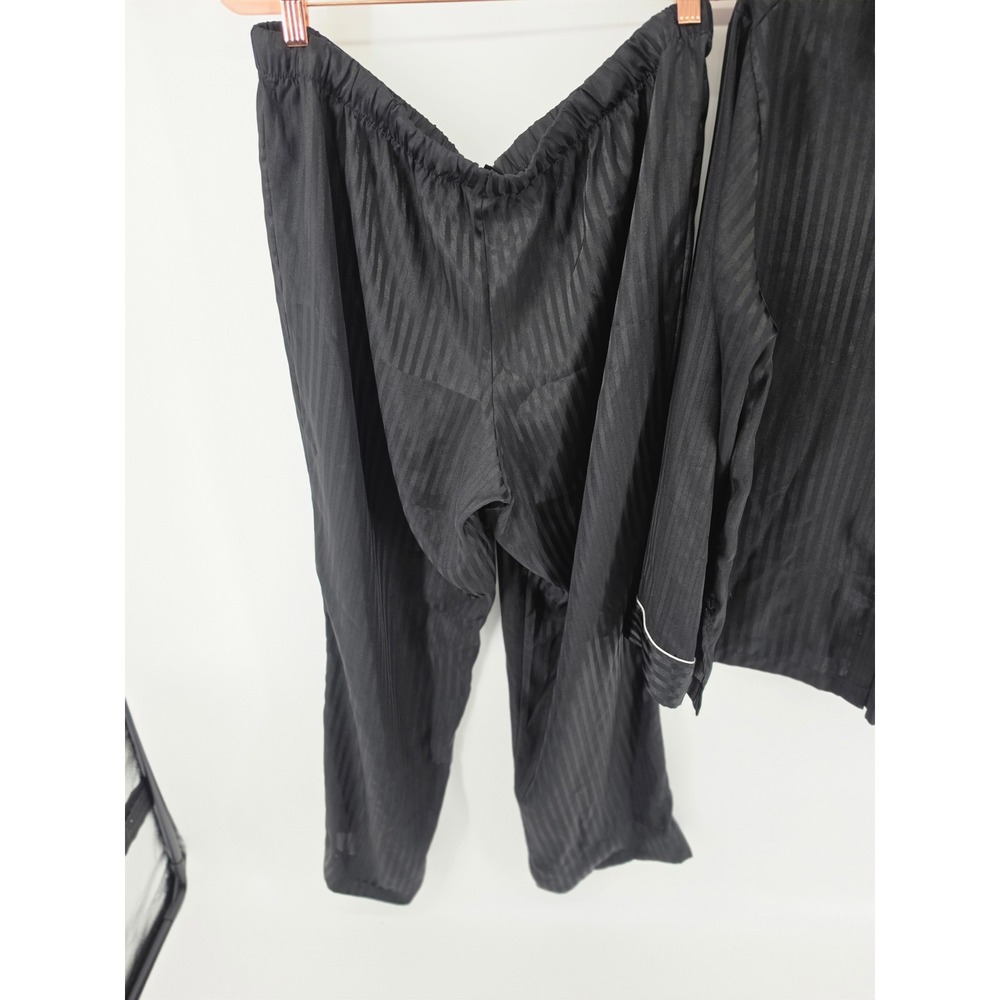 Victorias Secret Pajama Set Black Satin Tonal Stripe Button Top Pants Large - Picture 7 of 9